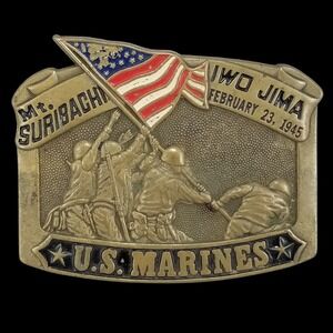 1982 Baron Buckles US Marines Iwo Jima Mt. Suribachi‎ Solid Brass Belt Buckle